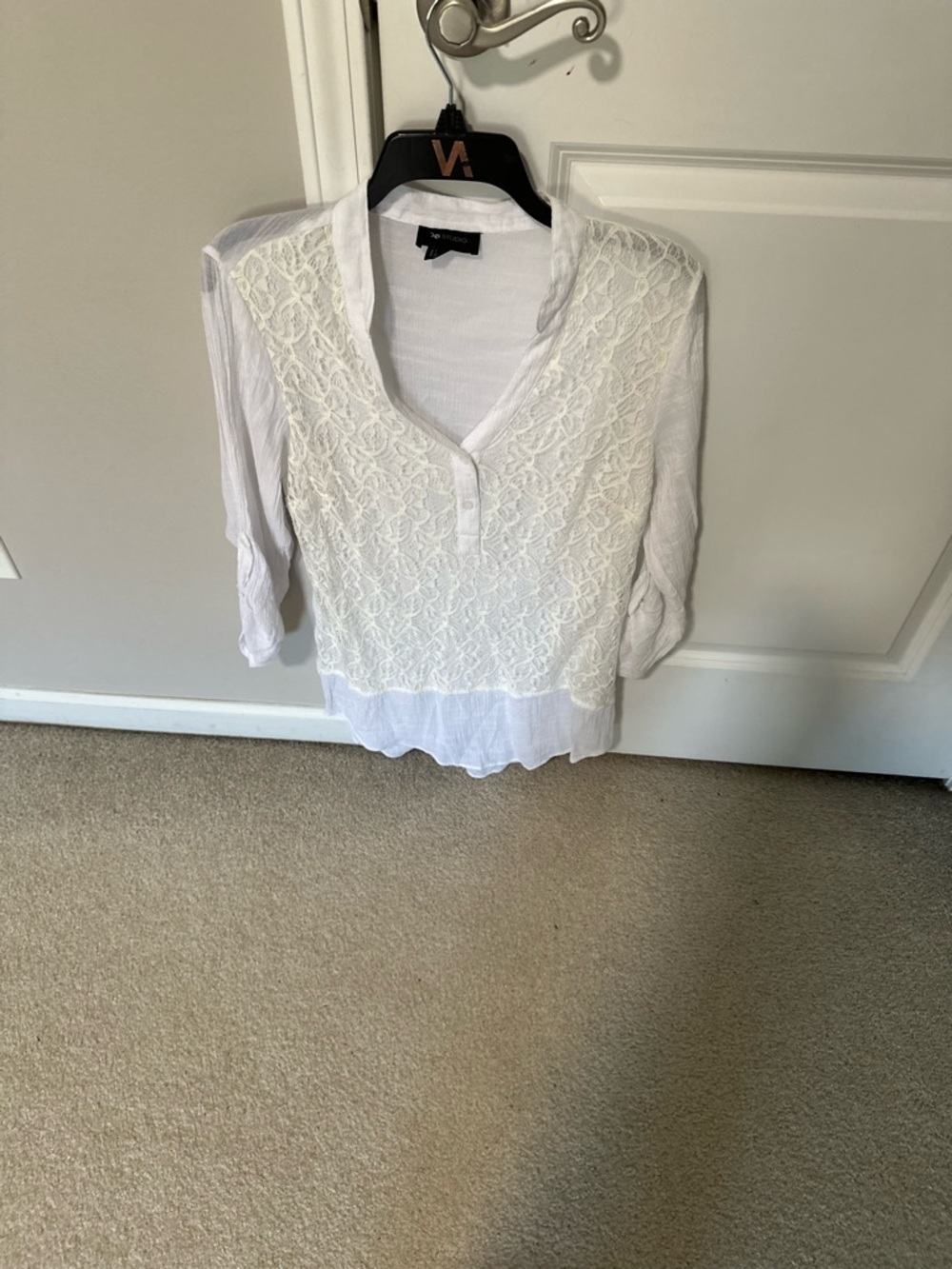 AB Studio White Lightweight Textured Women's Blouse